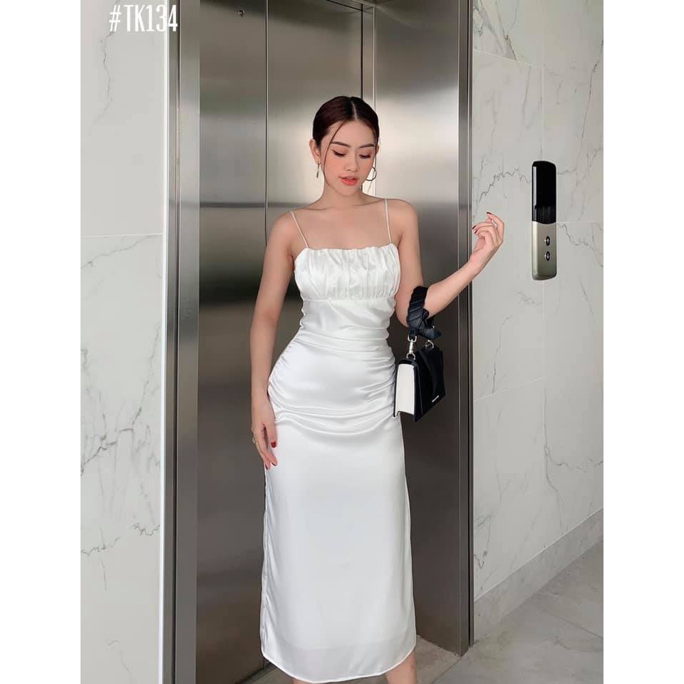 Đầm Hai Dây Lụa Xẻ Tà Đi Tiệc Màu Đỏ