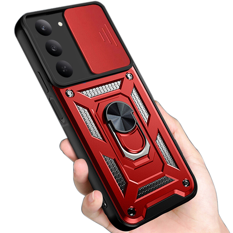 For Redmi 15 Phone Case Camera Lens Protector Shockproof Armor Iron Metal Car Ring Kickstand Bracket Casing for Redmi 15 Cover Casing HP.