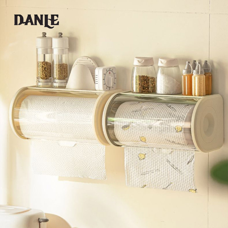 Wall mounted kitchen tissue storage box, household bathroom roll paper box with lid, dustproof tissue box