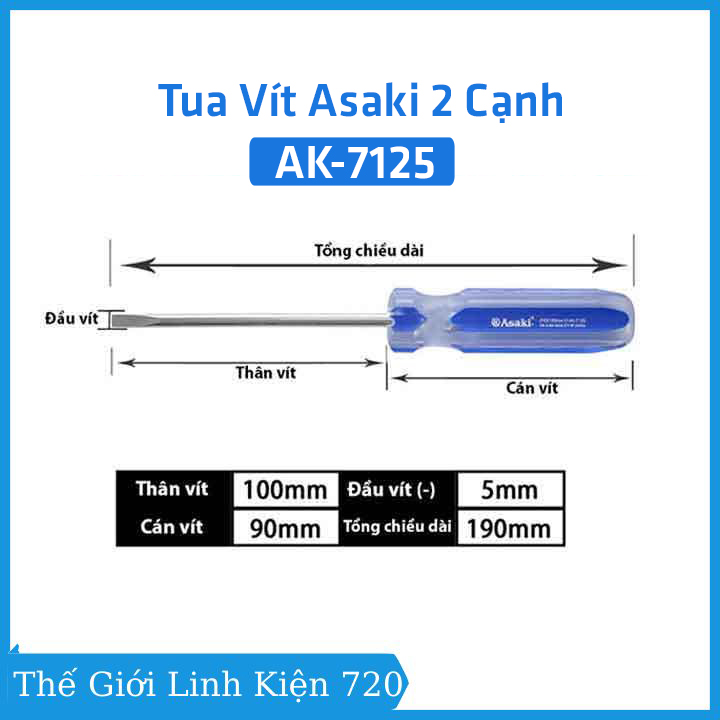 Tô vít 2 cạnh, tua vít asaki ak-7125 kích thước 5x100mm