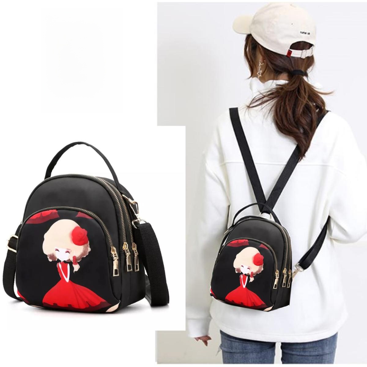 New Trendy Fashion Printing Mini Backpack for Women Nylon Rucksack Multilayer Crossbody & Shoulder School Bags For Girls Stylish Cute Look Women MY SHOPEE BD.