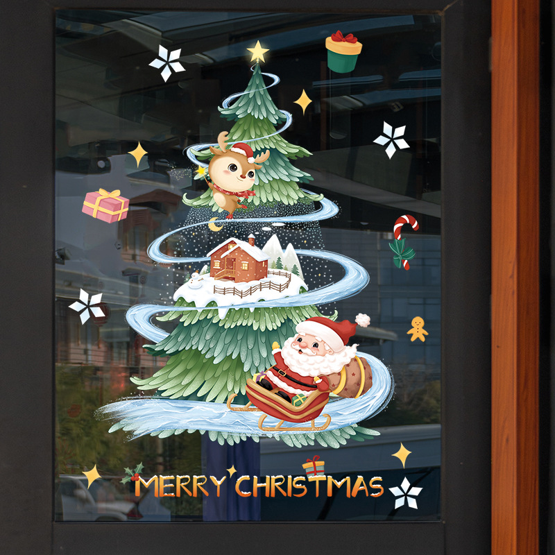 Decal noel – hít tĩnh điện dán kính cây thông ngôi nhà tuyết ông già noel in sắc nét