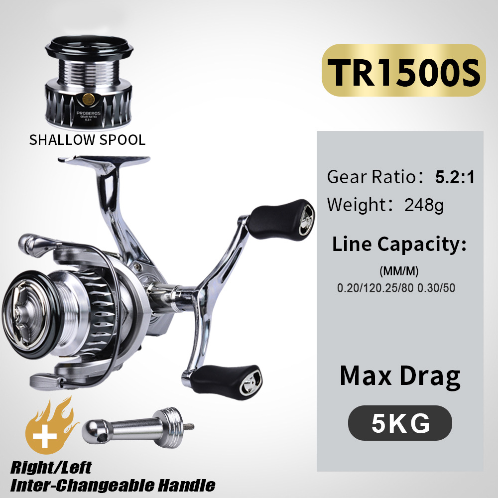 Proberos Fishing Reels Spinning Reel With Line Right Left Interchangeable  Handle Saltwater Freshwater Carp Fishing Wheel