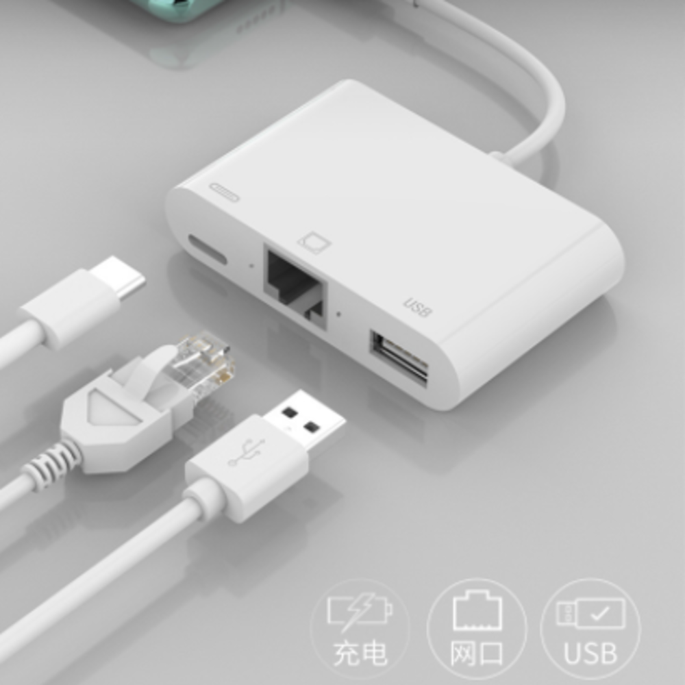 CÁP CHUYỂN ĐỔI HUB TYPE C TO LAN 3 IN 1  Lan + USB + TYPE C