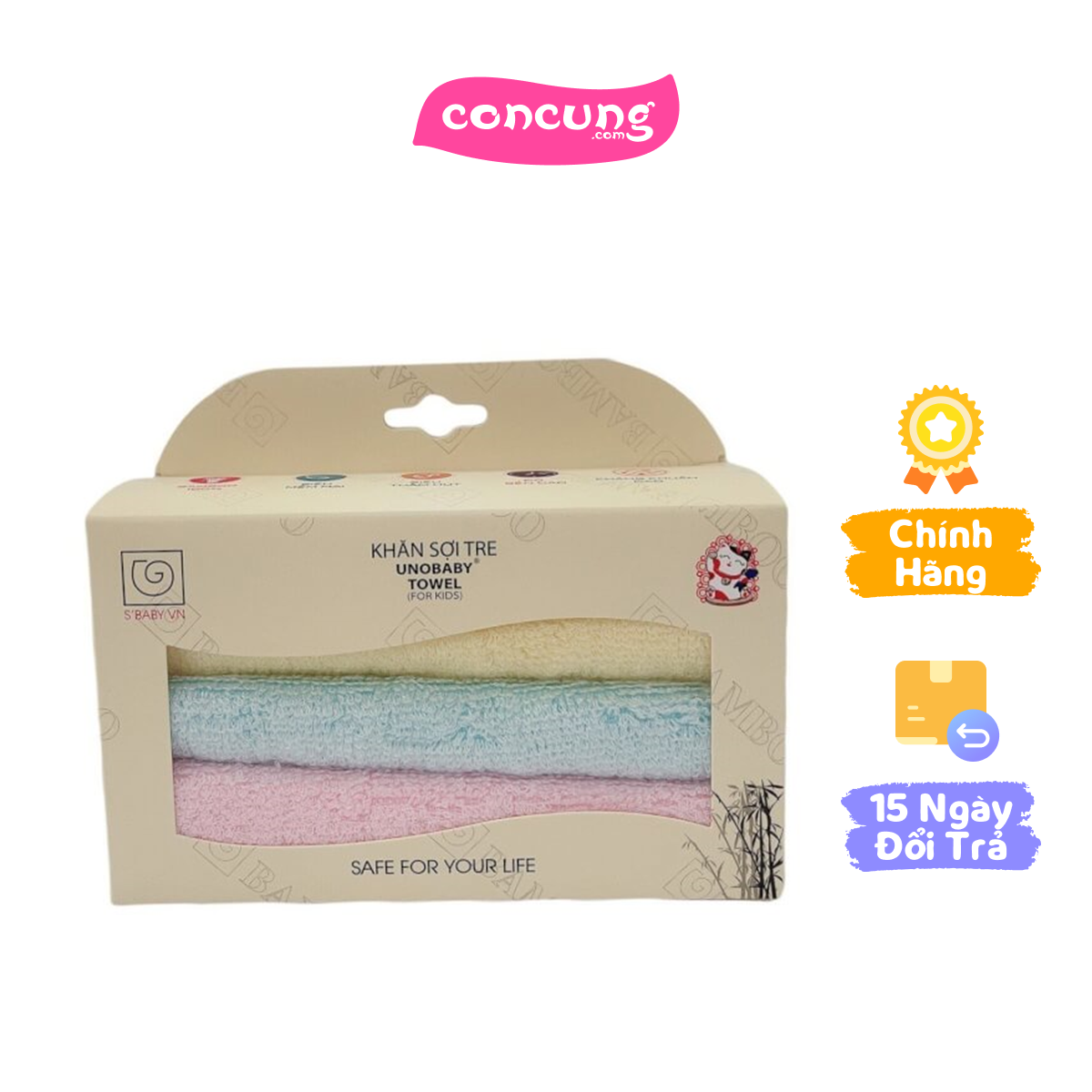 Qt meiji - combo 3 khăn mặt sợi tre unobaby/03, kt: 25x25