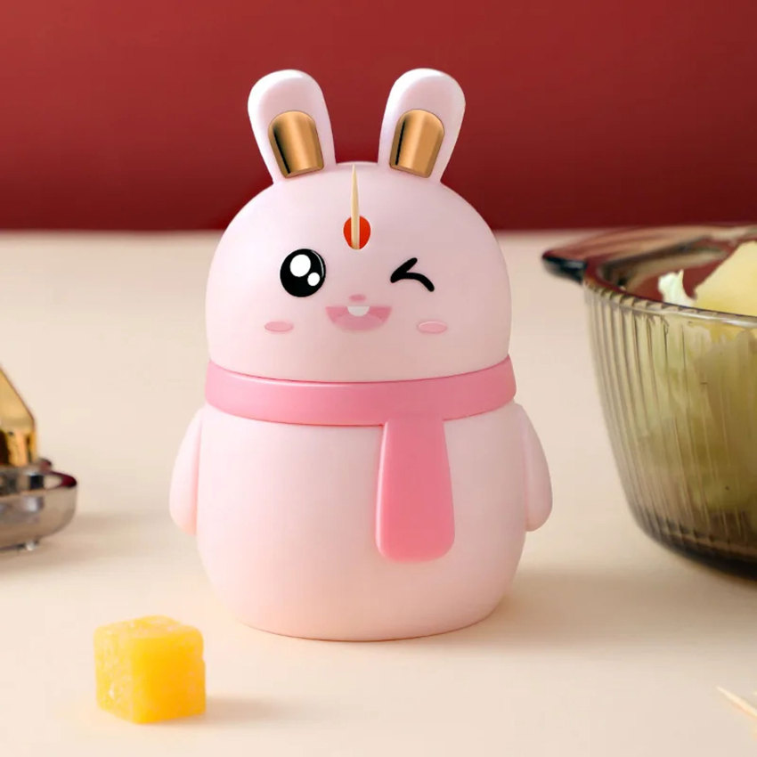 Cute Rabbit Toothpick Box Toothpick Dispenser Ceative Push Press Type Toothpick Jar Holder Household Convenient Gift Home Gadget