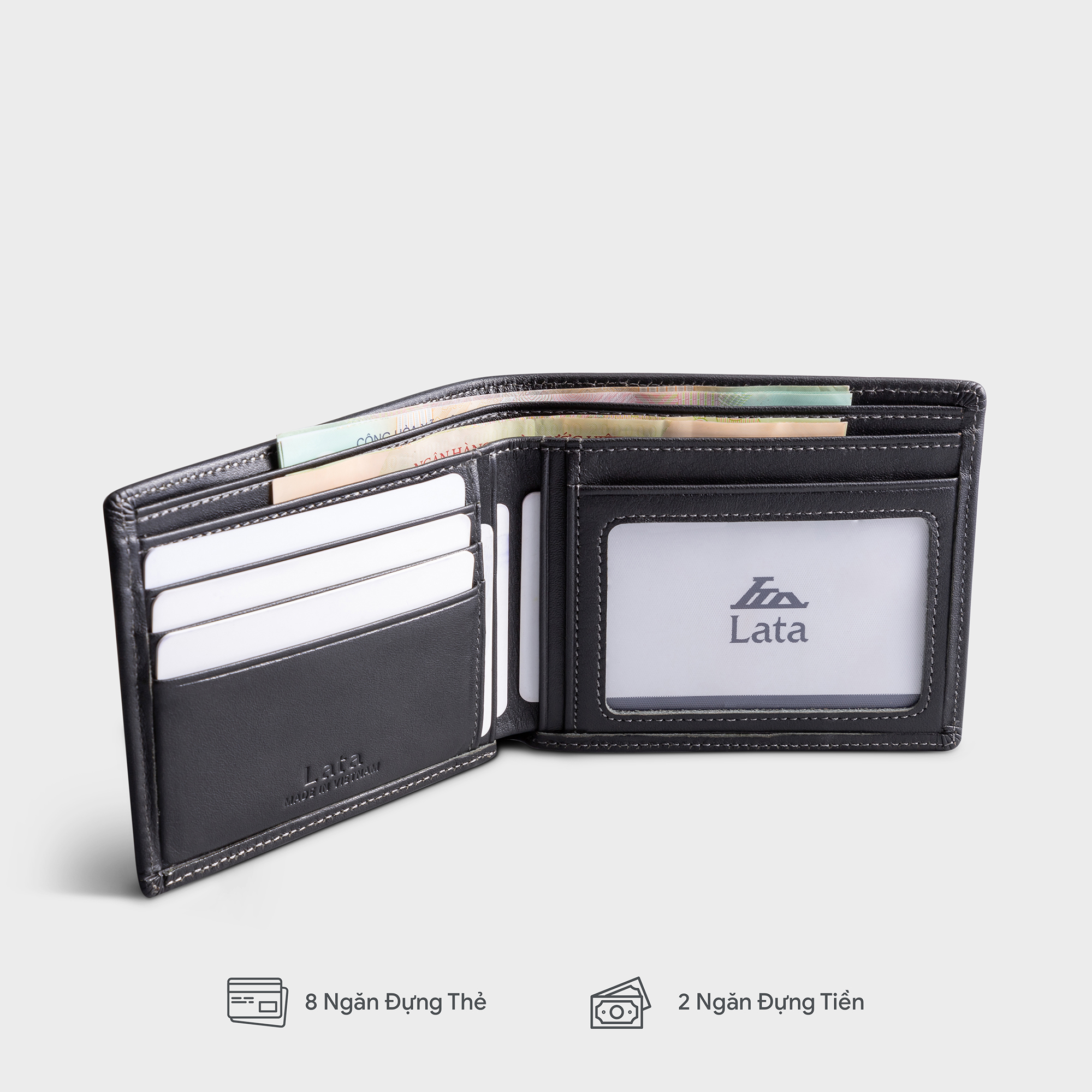 Lata Cowhide Men's Wallet (Men's Fashion, 2-Fold Horizontal Style - Genuine Leather Wallet Lvn97)