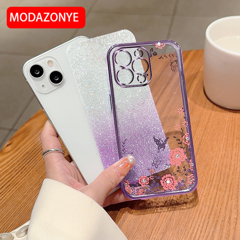 For iPhone 14 Pro Max Phone Case Glitter Bling Flower butterfly Soft Protective Back Cover For iPhone 14 Pro Max Case Girls