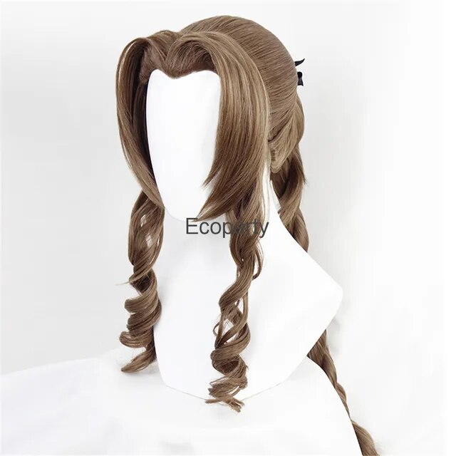 Anime Wigs Final Fantasy Cosplay Ff7 Aerith Gainsborough Wig Heat Resistant Synthetic Hair Brown Cosplay Wig Free Wig Cap