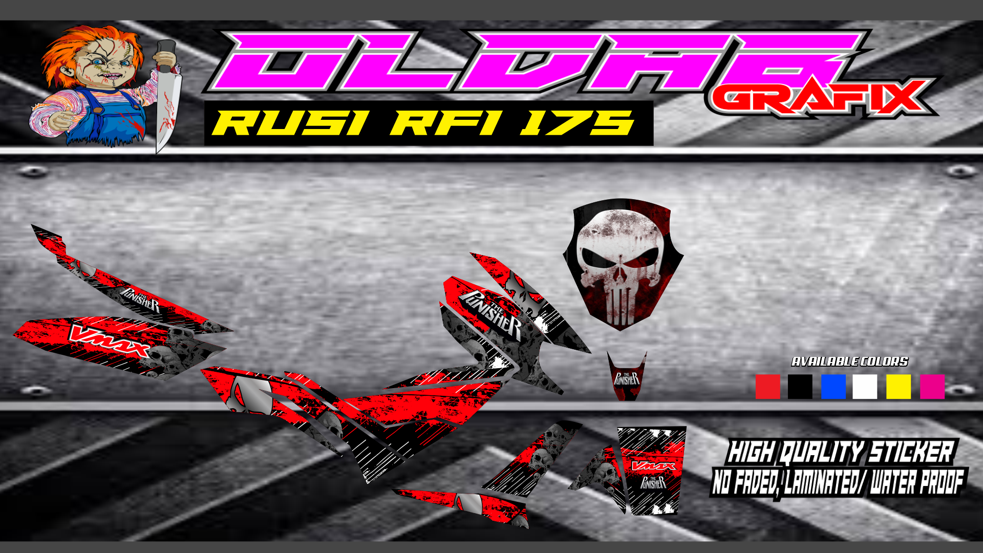 RUSI RFI 175 STICKER DECALS, FULL BODY DECALS, PUNISHER DESIGN, 181 ...