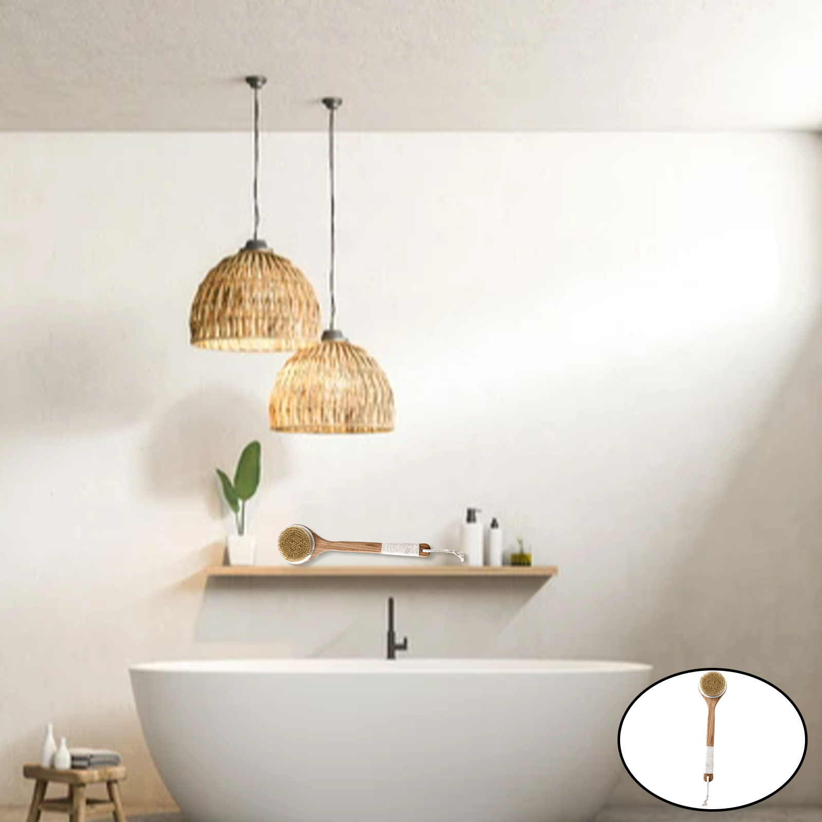 Cuticate khô Spa da cọ tắm cơ thể chà lưng công cụ cán gỗ dài