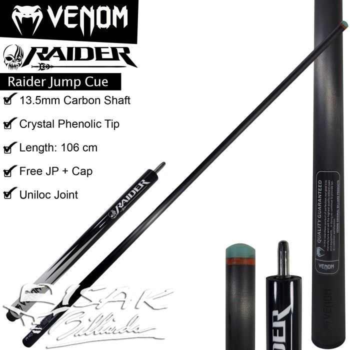 VENOM CARBON JUMP CUE RAIDER 13.5MM STICK BOLA LOMPAT BILLIARD