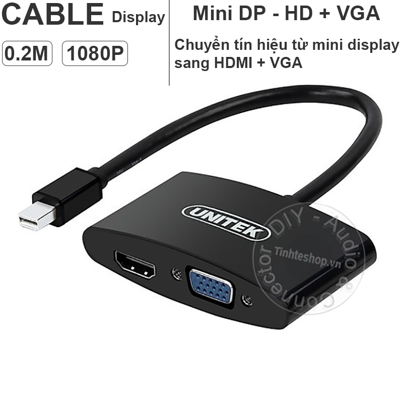 Mini displayport/Thuncderbolt to HDMI and VGA Converter 25Cm support 1080P UNITEK Y-6328BK