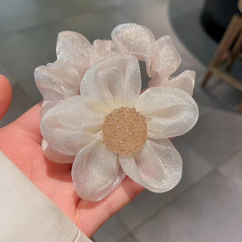 COCOJEWELRY Korean Fashion Rhinestone Daisy Shape Hair Tie Scrunchie for Women Girl