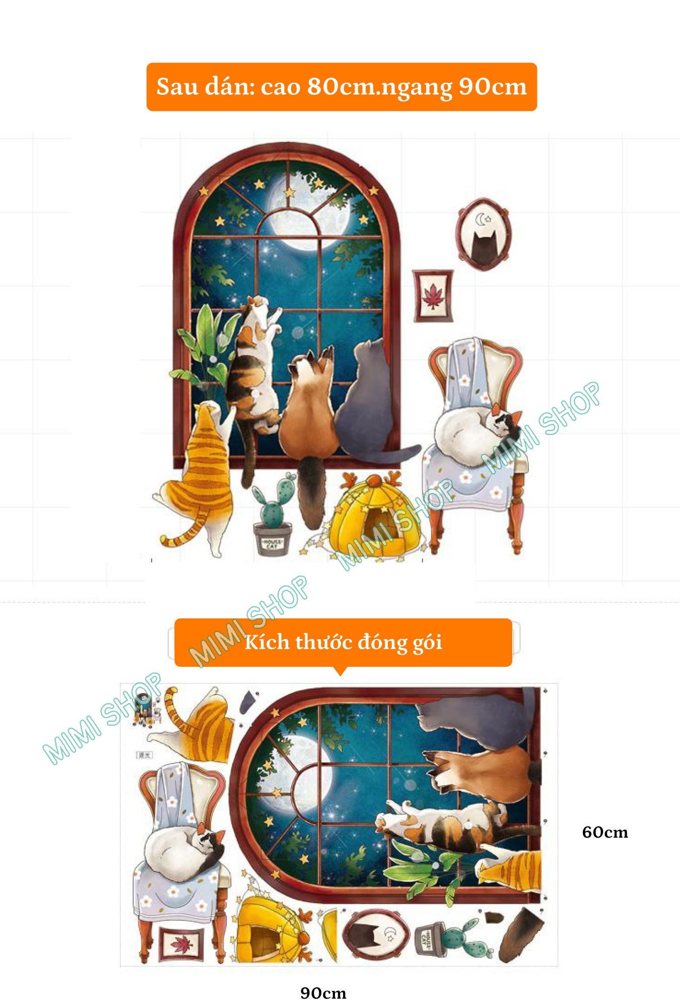 Decal dán tường Chú mèo nhìn cửa sổ