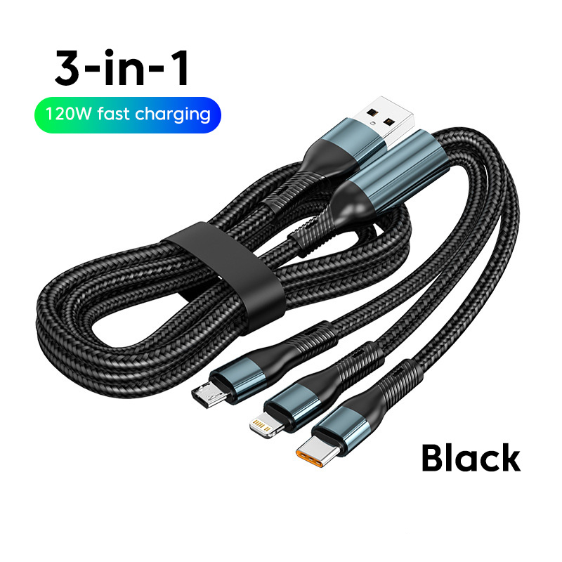 Elough 120w 3 in 1 fast charging charger cable quick charge type c micro usb cable for xiaomi samsung huawei usb lightning cable for iphone 14 13