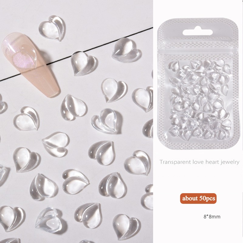 100pcs/Bag Nail Art Charms Clear Flat Bottom Love Ornament Jelly Resin Diamond