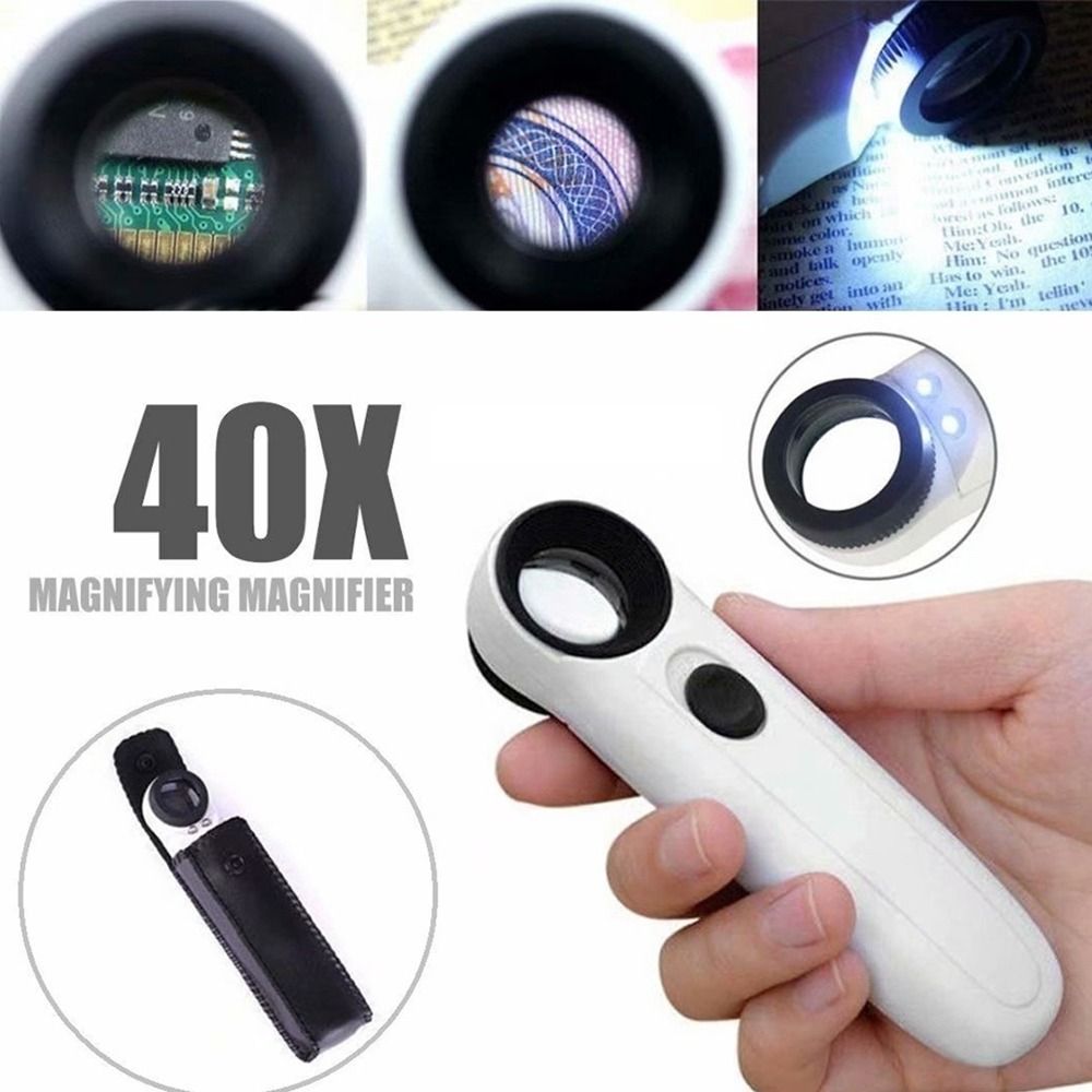 ZG285 LED Light Handheld Magnifier HD Loupe Magnifying Glass Portable 40X Microscope