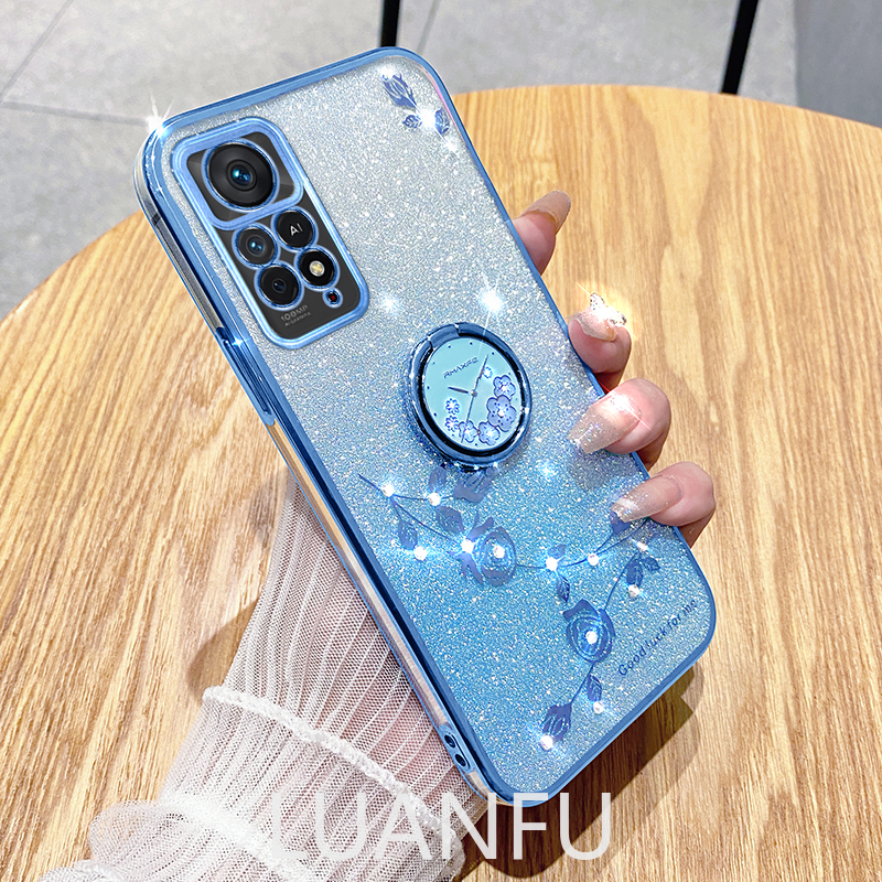 Case for redmi note 12 pro 4g / note 11 pro / note 11 pro+ case plating gradient shiny small rhinestone rose shockproof phone case cover