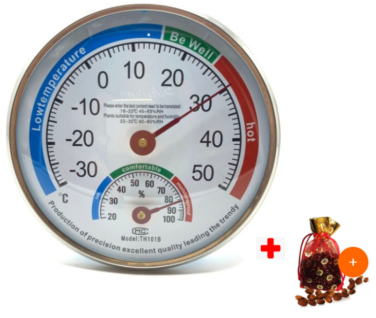 Nhiệt ẩm kế đo nhiệt độ phòng và ngoài trời, Ẩm kế cơ học không cần dùng pin hoạt động dựa trên nguyên tắc giãn nở của lò xo, máy đo nhiệt độ độ ẩm