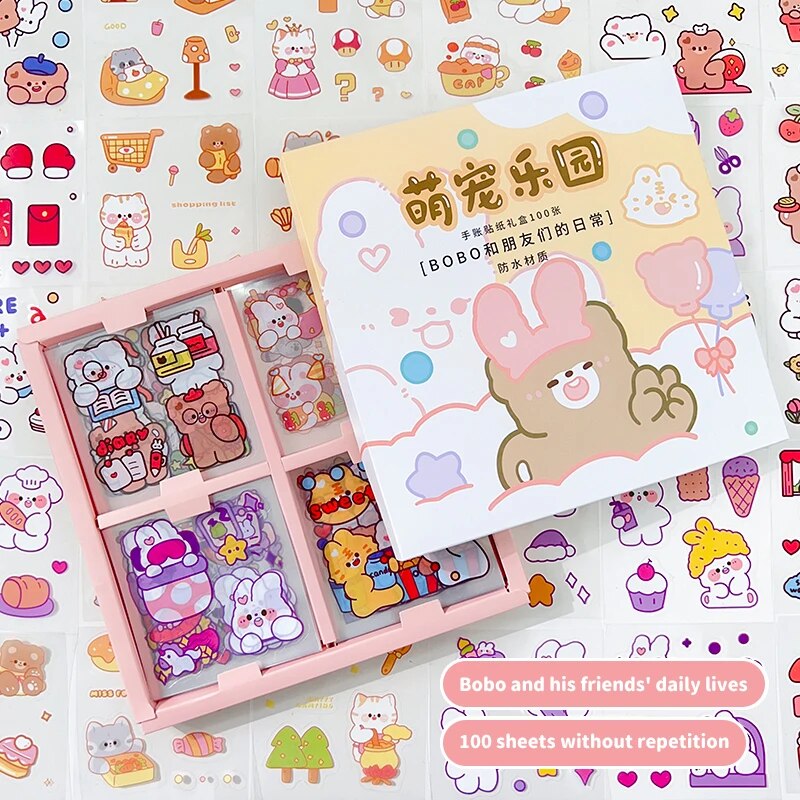 100 s Gift Box Packaging Stickers Cute Cartoon Kawaii Transparent ...