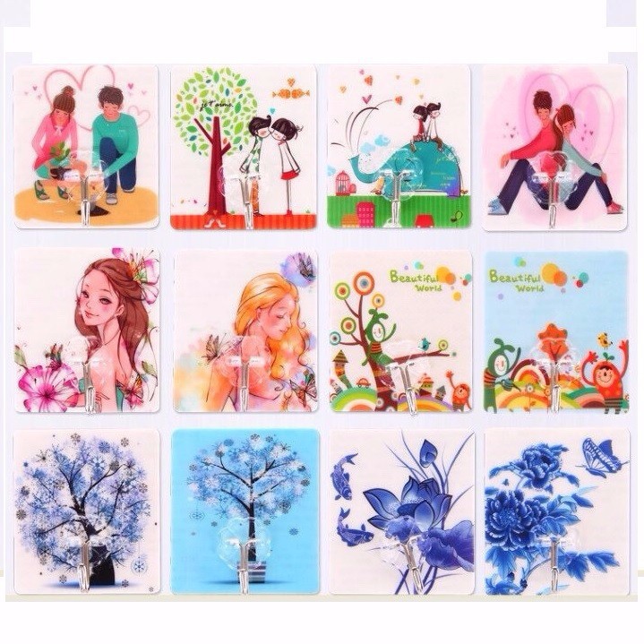 Set 5 Móc Dán Tường Siêu Dính In Hình 3D Độc Đáo