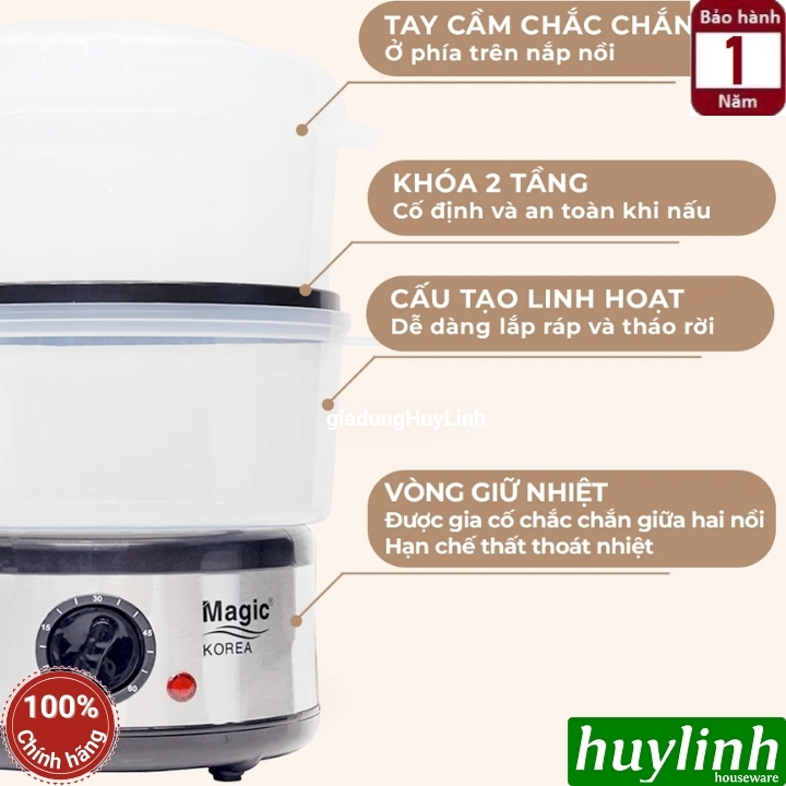 Nồi hấp điện 2 tầng Magic Korea A64 - 5 lít - Máy hấp thực phẩm