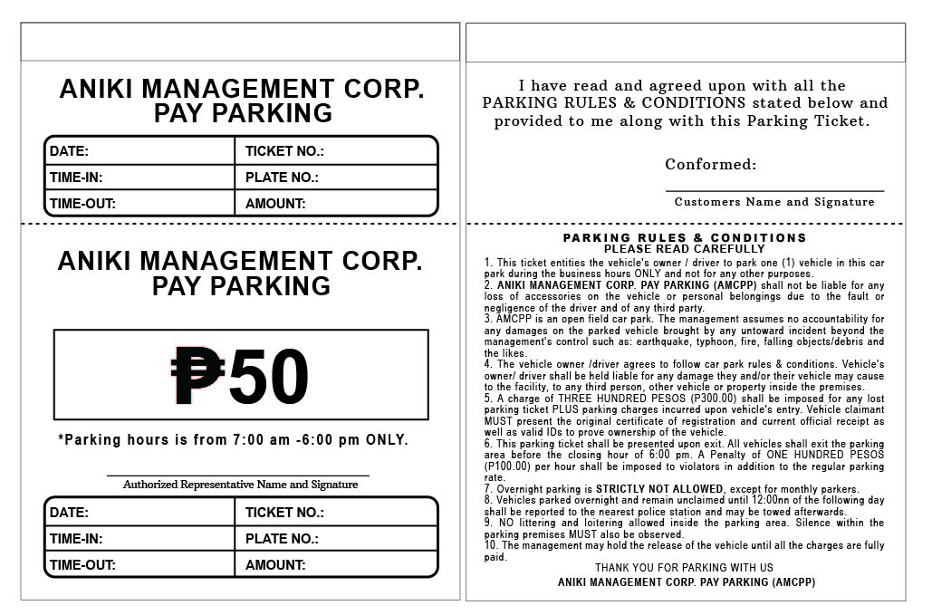 PARKING TICKET 100 SHEETS | Lazada PH