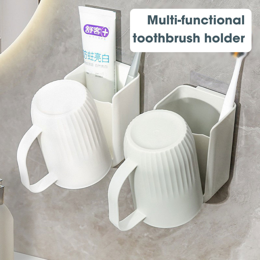 Toothbrush Shelf Tooth Cup Rack Wall-mounted Self-adhesive Drainage Rack Storage Rack Bathroom Accessories Rack Storage Supplies