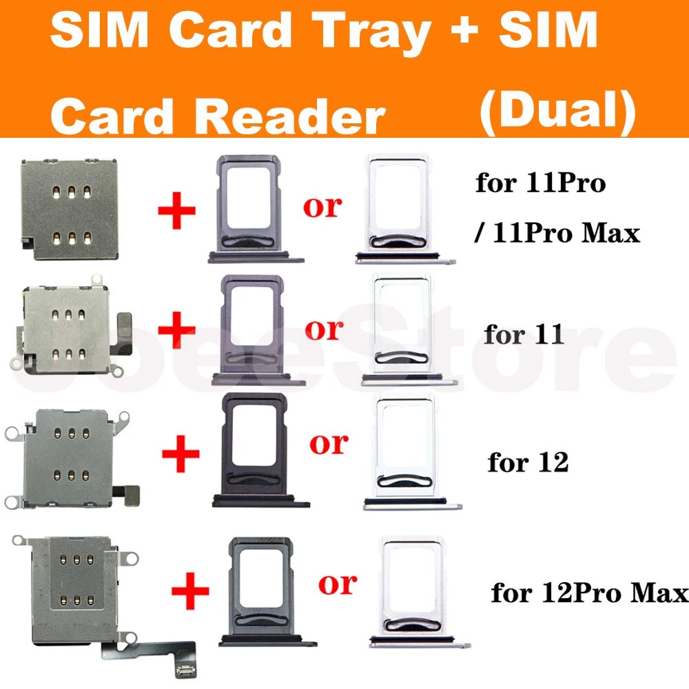 1set Dual Sim Card Reader Connector Flex Cable For iPhone 11 12 13 Pro Max XR SIM Card Tray Holder Slot Adapter Replacement Part. 