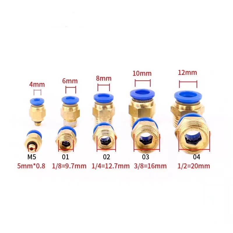 AKS 5-Pack Pneumatic Fittings – 8mm Hose OD To M5 Thread, Through Connector Quick Insert