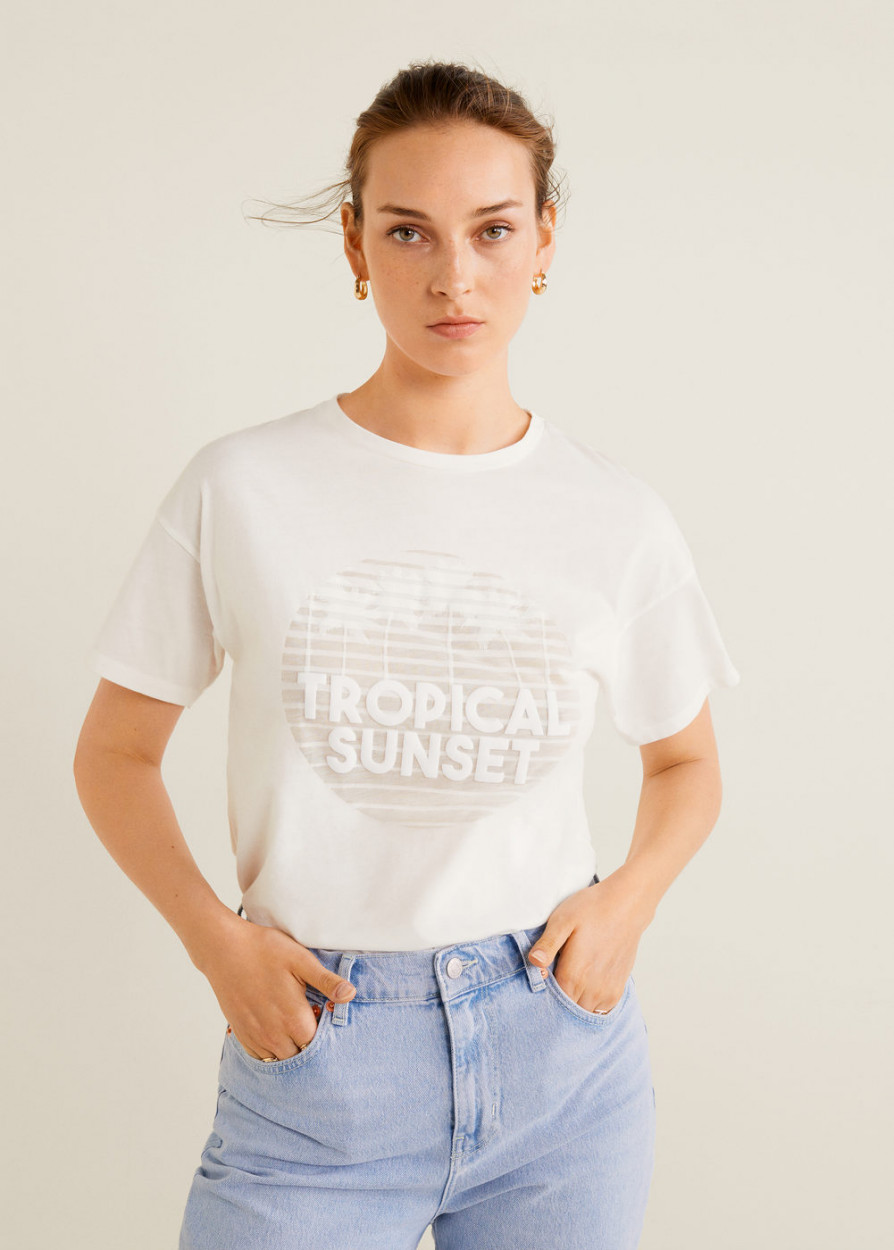 ÁO THUN MANGO AUTH NỮ PRINTED EMBOSSED LETTERS T-SHIRT MUA SALE