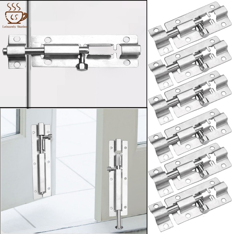 1.5-6 Inch Long Silver Stainless Steel Door Latch Solid Sliding Lock Bolt Latch Hasp Staple Window Cabinet Gate Safety Lock Door Bolts