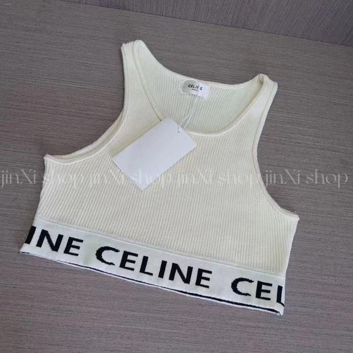 Summer CE Home Striped Letter Ribbon Sports Vest Wears Short Celine  Suspender Lisa Same Hot Girl Top