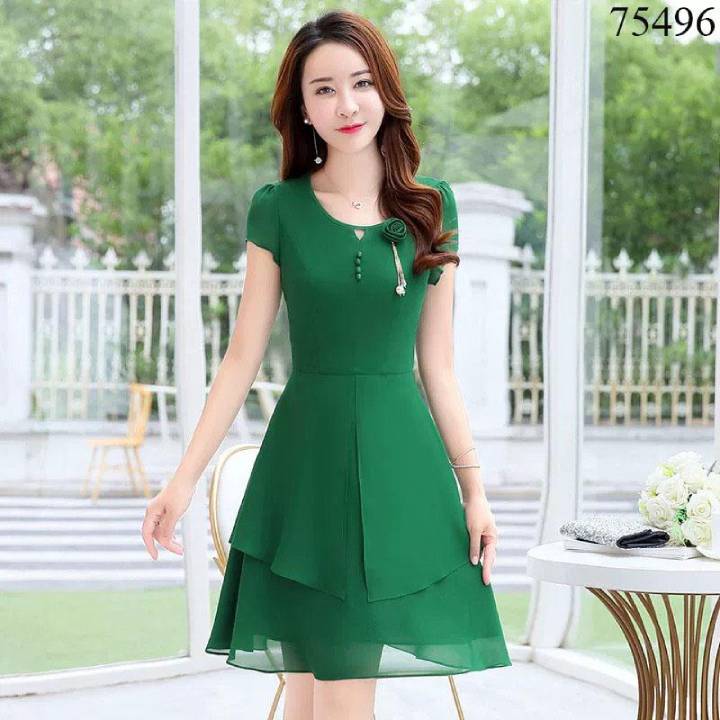 Đầm xòe voan chiffon dự tiệc đính hoa