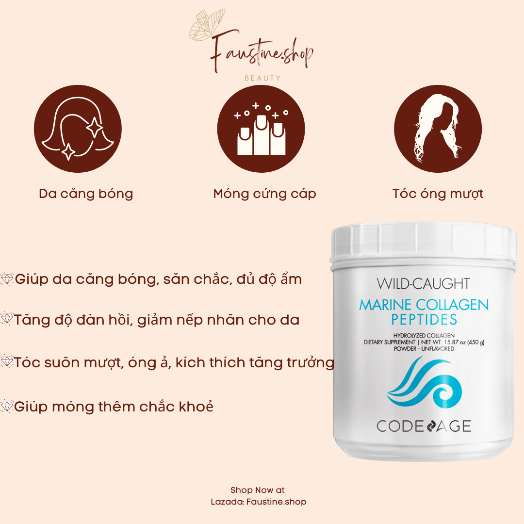 [CHÍNH HÃNG] Marine Collagen PEPTIDES dạng bột thủy phân, giúp trẻ hóa làn da, căng mịn da của Codeage