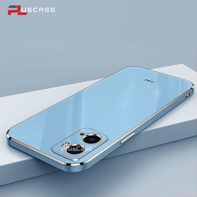 PlusCase for OPPO A76 A96 6D Plating Soft Case Lens Protector Square Frame Silicone Glossy Shockproof Phone Back Cover