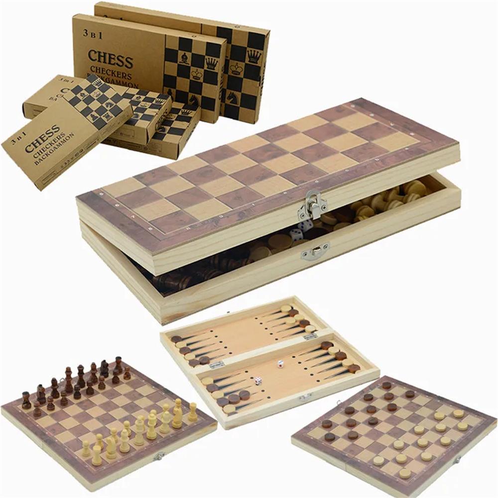 Three-in-one Chess Toy, Wooden Material ,Leisure Entertainment Game ,Foldable, Multi-function, Portable, Puzzle Chess, Boy Girl