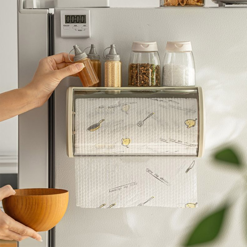 Wall mounted kitchen tissue storage box, household bathroom roll paper box with lid, dustproof tissue box
