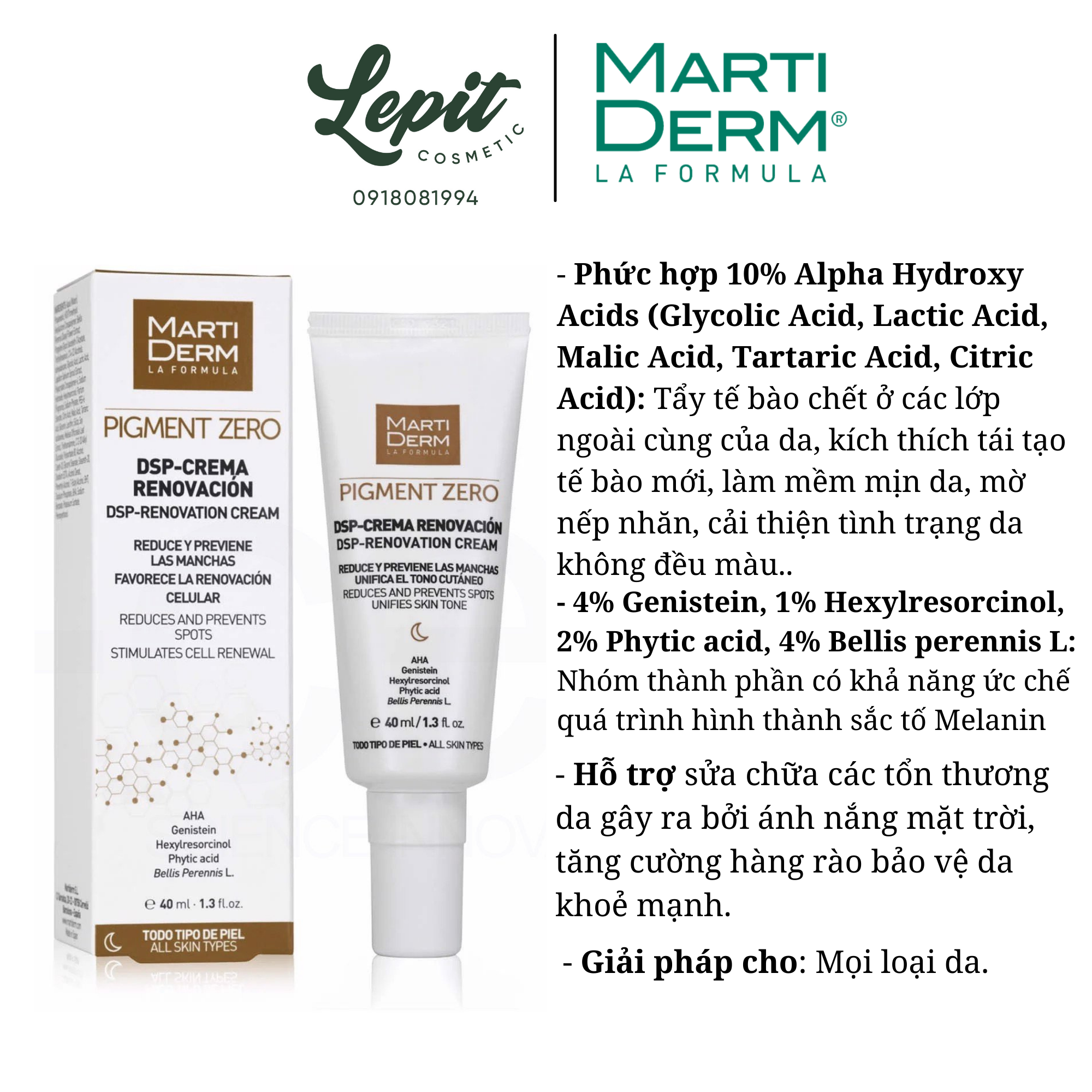 [Lepit Cosmetic] Kem Đêm Điều Chỉnh Sắc Tố Làm Sáng Da MartiDerm Pigment Zero DSP Renovation Cream