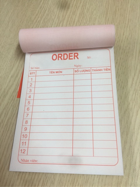 10 quyển Order 2 liên dày 100trang có rãnh xé
