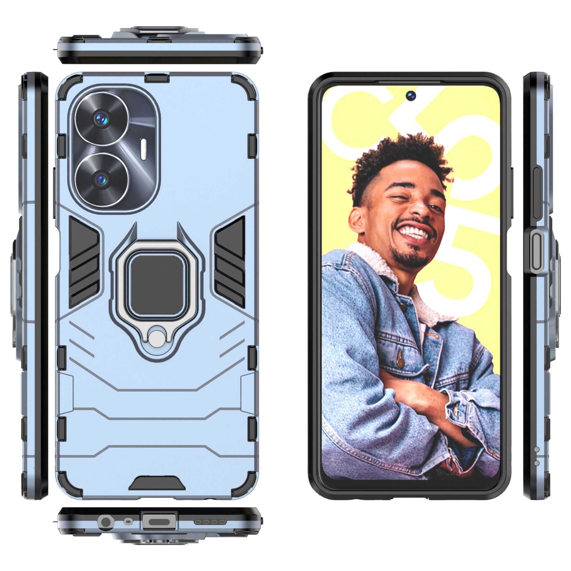 Oppo Realme C55 Shockproof Phone Case with Adjustable Cell Phone Ring Holder Finger Stand.