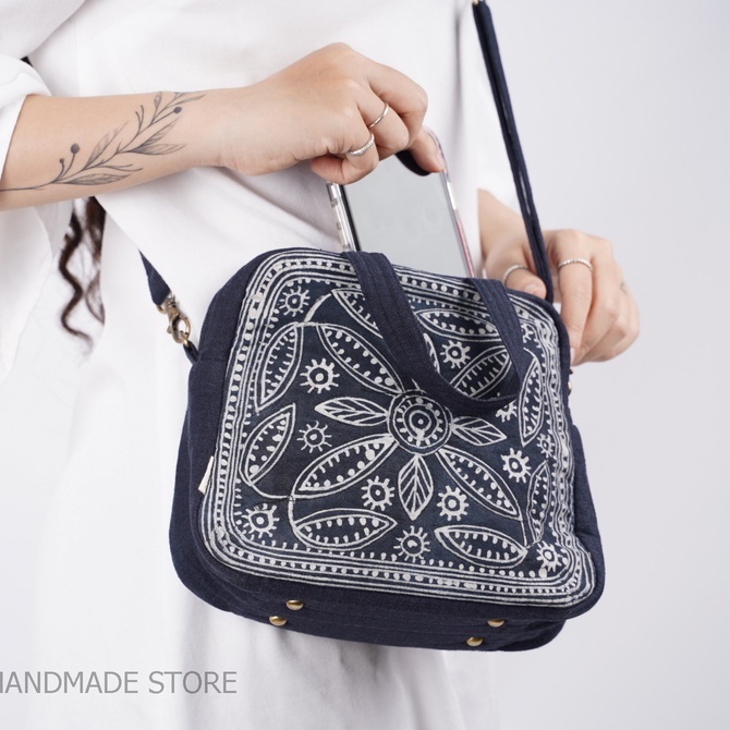 Túi xách thời trang họa tiết Trapez Hemp Handmade