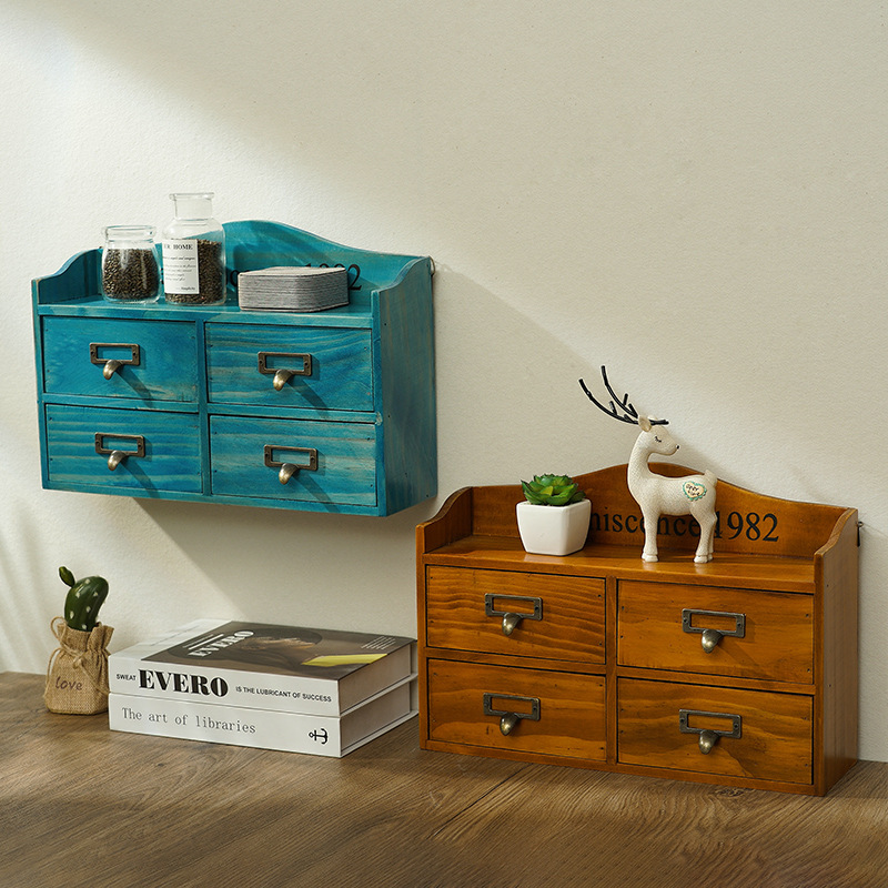 Solid wood Nordic style storage box Home entry storage rack Wholesale retro desktop storage box with drawer