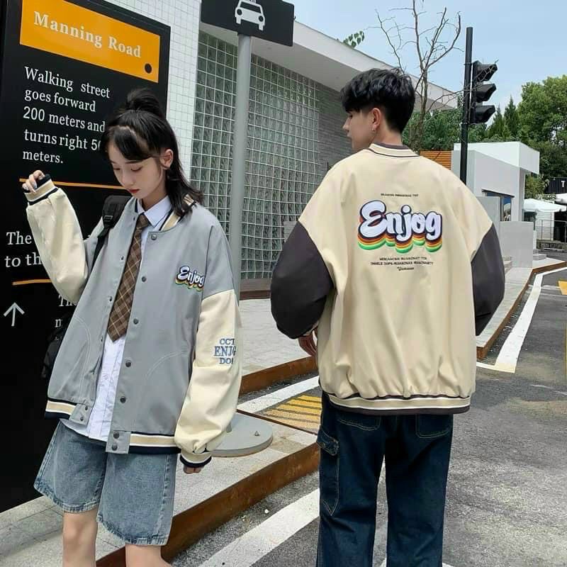 Áo khoác dù bomber unisex nam/nữ phối cúc bấm in họa tiết chữ trẻ trung thời trang tp265