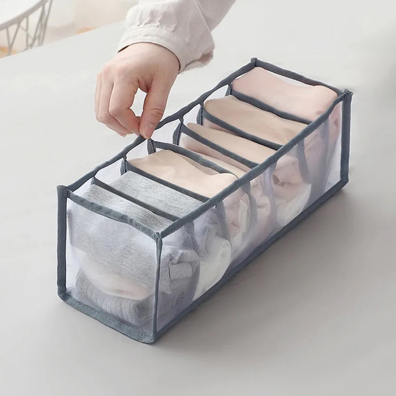 Juchen 1PC Socks Mesh 7 Grids Cloth Underwear Organizer Storage Box Bra Multifunctional Closet Organizer Foldable