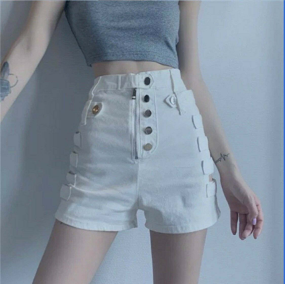 Quần short kaki lưng cao phối kiểu, 3 size HOT#38 NA