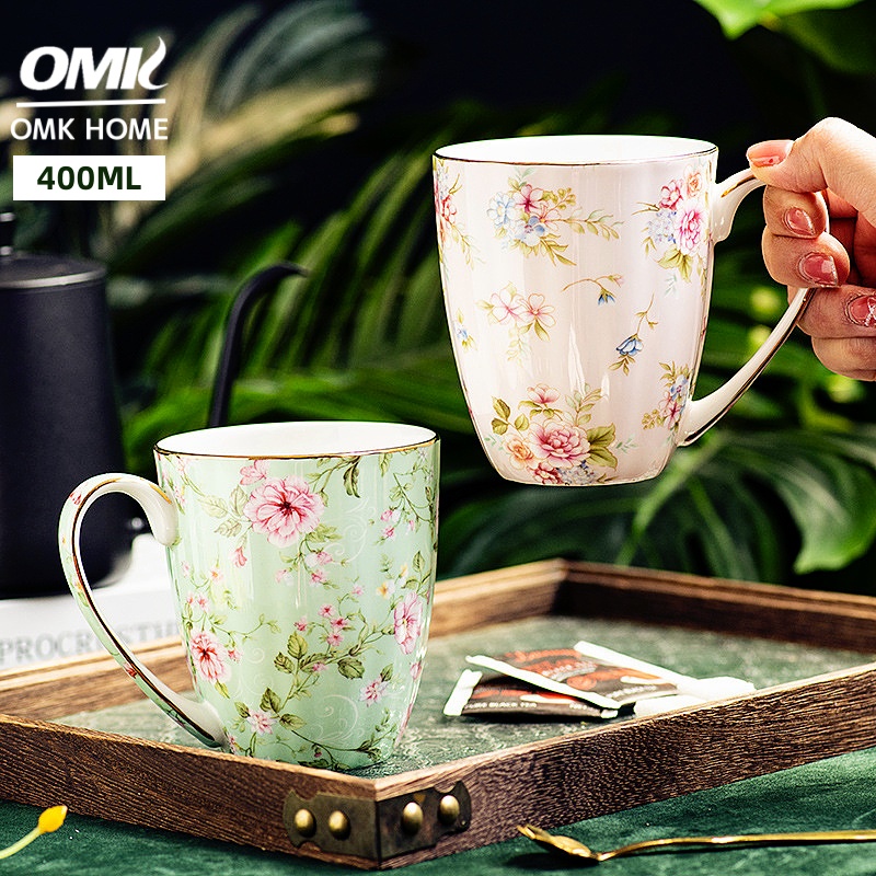 Omk phong cách đồng quê Pháp sang trọng cốc sứ mịn 400ml cốc cà phê với vành vàng