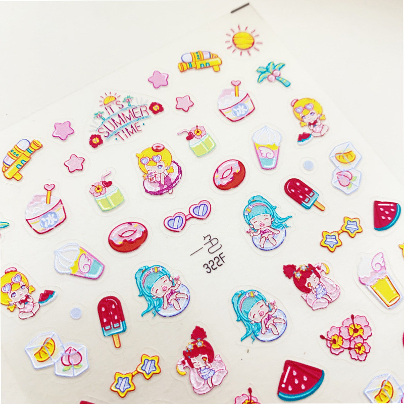 Sticker Lụa Nổi 5D | Hoạt Hình Đáng Yêu | Hình Dán Móng Tay 5D-