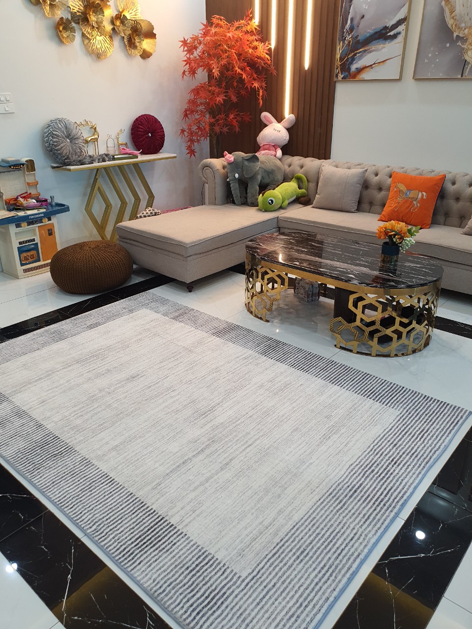 [HOT SALE] Thảm panama lông cừu cao cấp tone ghi 2m x 3m